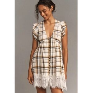 NWT Anthropologie Pilcro Plaid lace button tunic dress size medium